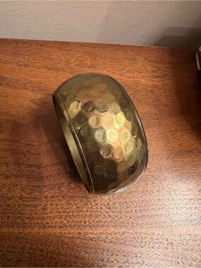 Vintage Hammered Metal Wide Bangle Bracelet in Brass Tone